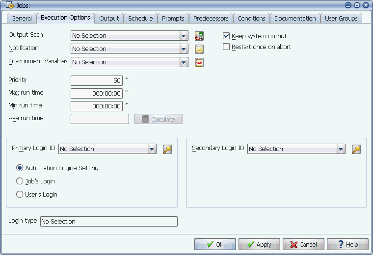 Entering Execution Options for Jobs